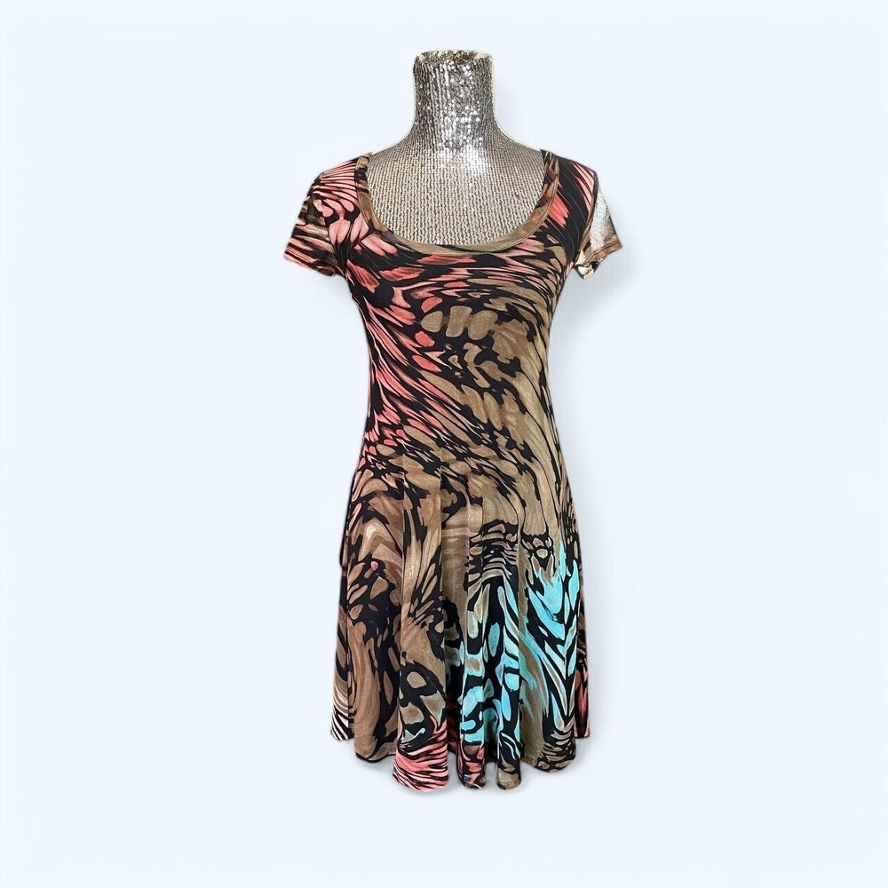 Vintage 90s‎ Stretch Fit and Flare Dress XS Short Sleeve Party Cocktail Club
